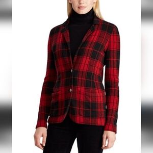 Lauren Ralph Lauren Tartan Plaid Wool Cashmere Blend Knit Blazer